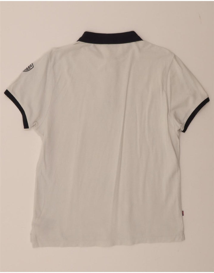 BLAUER Mens Graphic Polo Shirt Medium White Vintage Blauer and Second-Hand Blauer from Messina Hembry 
