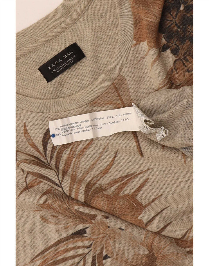 Zara Mens Graphic T-Shirt Top XL Beige Floral Polyester