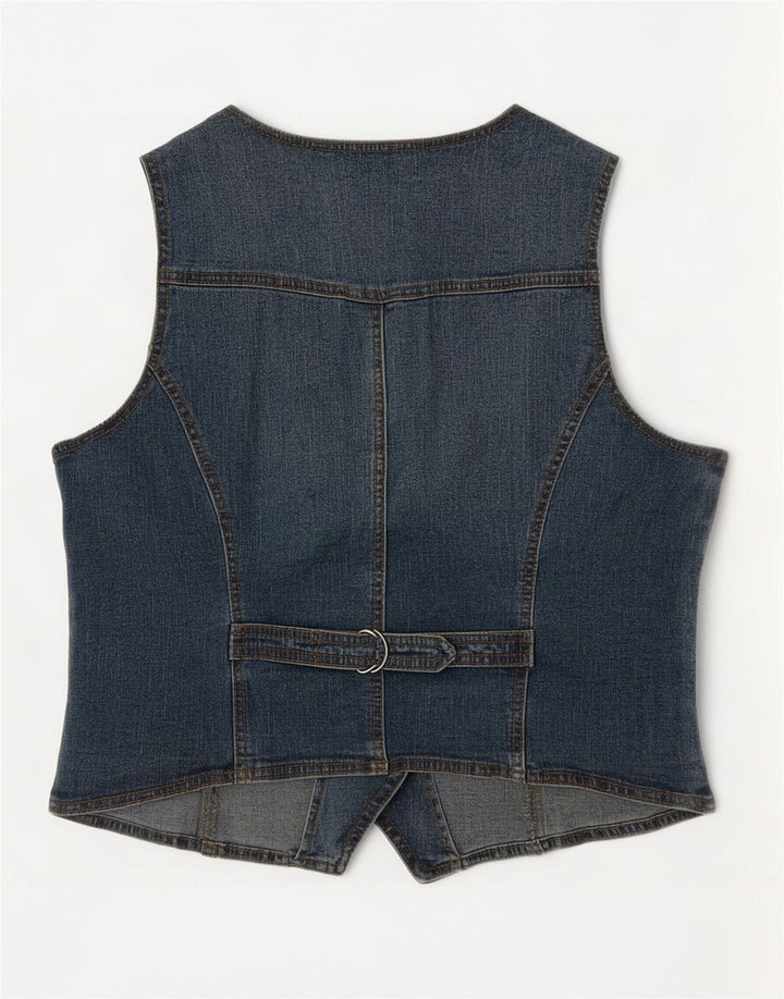 Vintage Womens Denim Waistcoat EU 42 Large Blue Cotton