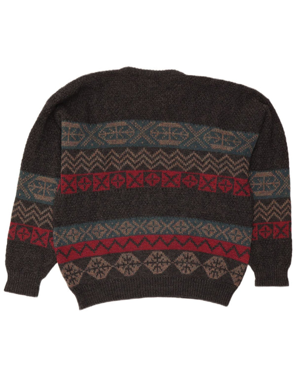 Vintage férfi nyakú pulóver XL szürke Fair Isle gyapjú