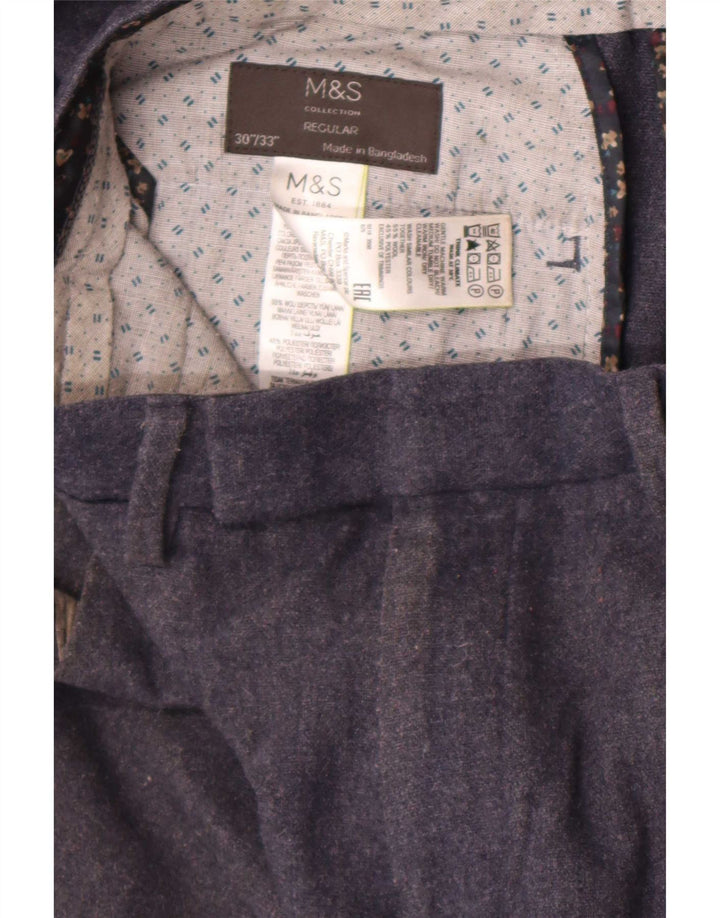 Marks & Spencer Mens Straight Suit Trousers W30 L27 Navy Blue Wool