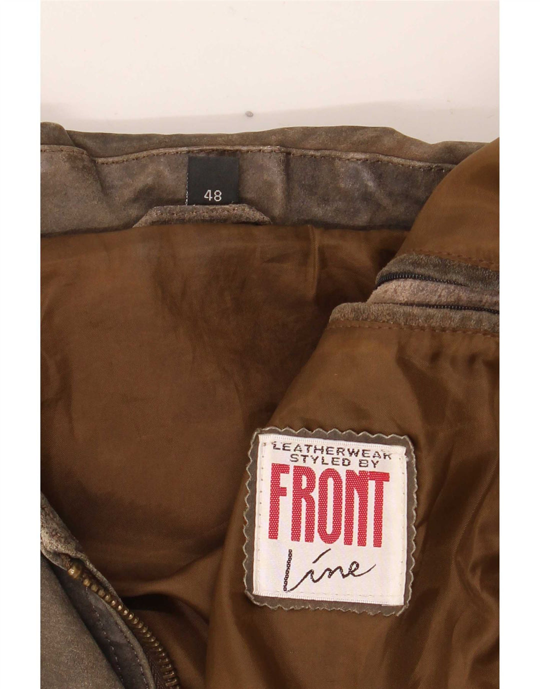Front Line Herre Læderjakke IT 48 Medium Khaki