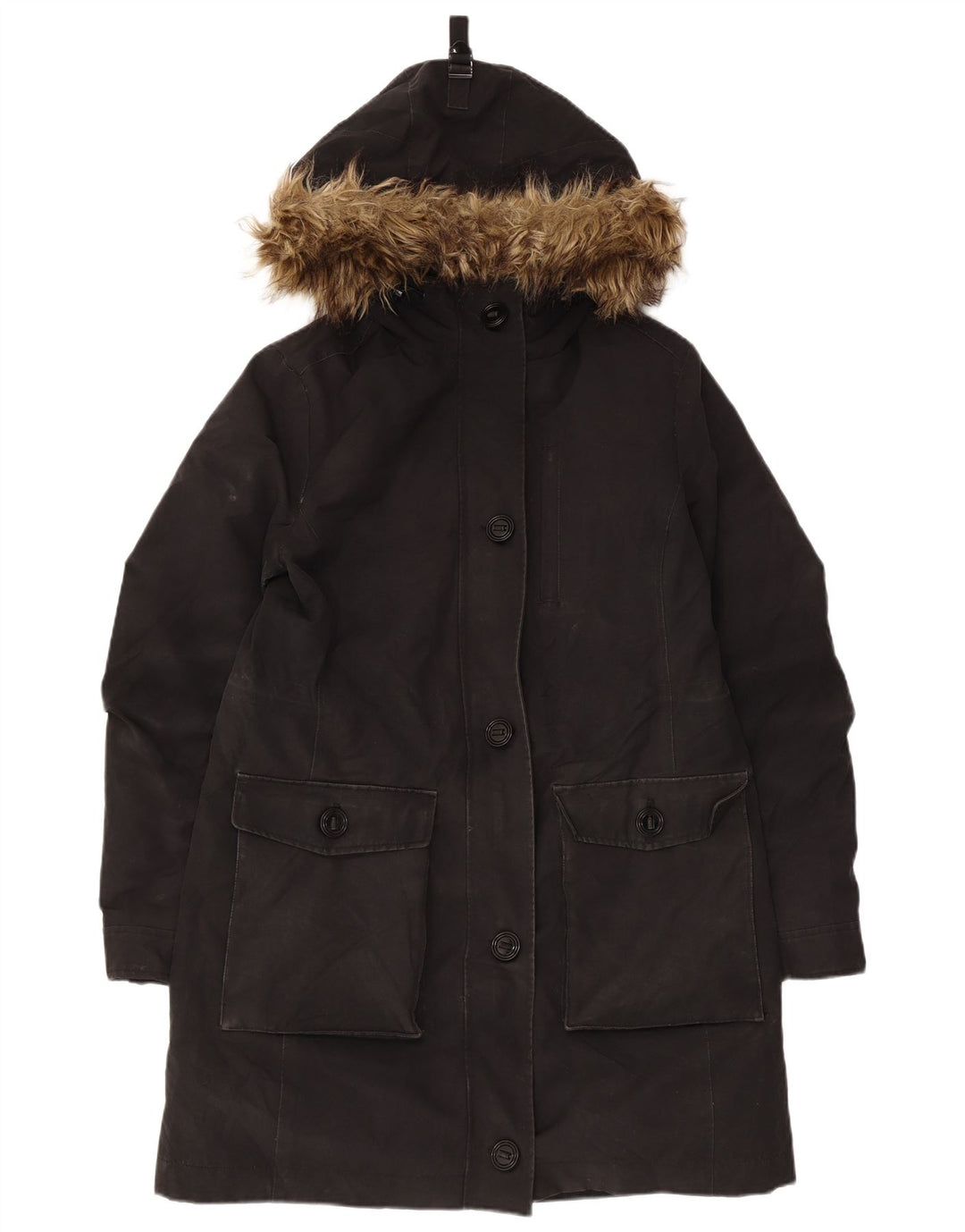 Marks & Spencer Womens Hooded Overcoat UK 12 Medium  Black Polyester