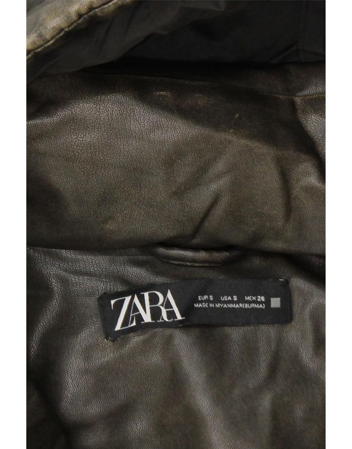 ZARA Womens Oversized Crop Hooded Padded Jacket UK 10 Small Khaki
