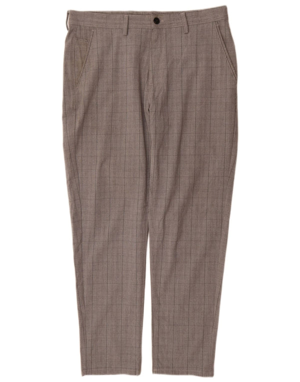 Zara Mens Slim Chino Trousers EU 42 Large W32 L30 Grey Check Polyester