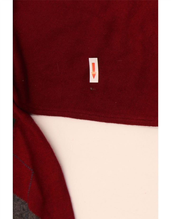 VINTAGE Mens Polo Neck Jumper Sweater Large Red Argyle/Diamond