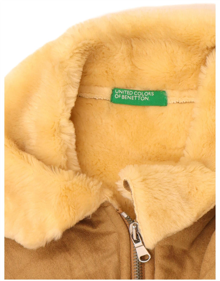 BENETTON Womens Sherpa Overcoat UK 10 Small Beige Modacryl
