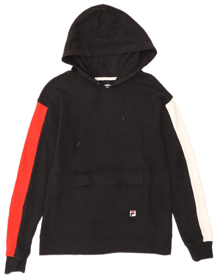 Fila Womens Hoodie Jumper UK 14 Medium Black Colourblock