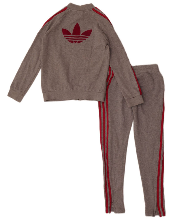 Adidas Girls Graphic Full Tracksuit 9-10 Years Grey Cotton