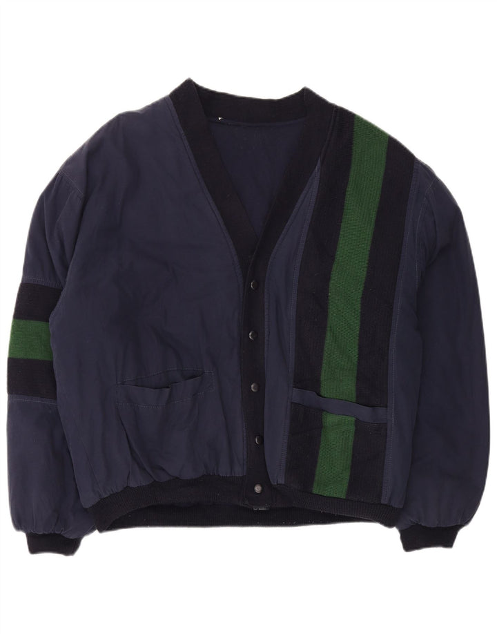 VINTAGE Mens Bomber Jacket UK 42 XL Navy Blue Colourblock