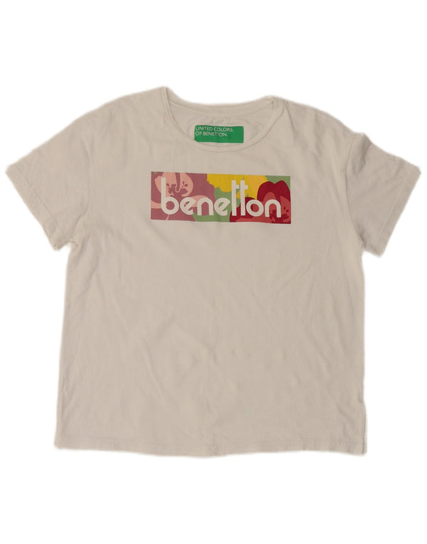 Benetton T-Shirt Graphique Femme UK 14 Coton Blanc Moyen