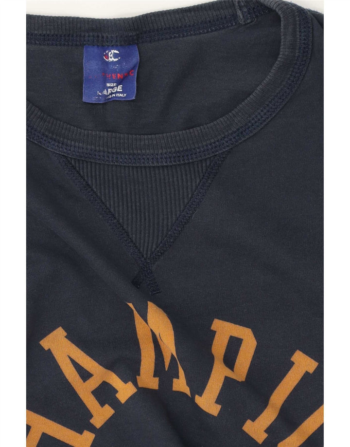 Champion Mens Graphic Top Long Sleeve Large Navy Blue