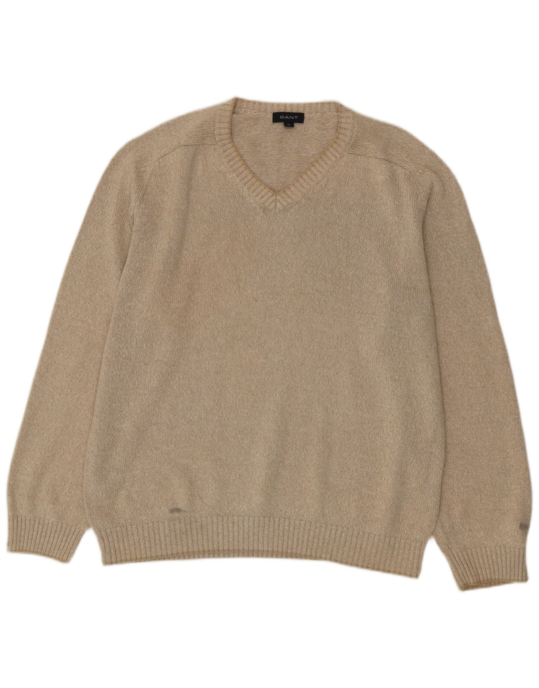 Gant Mens V-Neck Jumper Sweater XL Beige Cotton