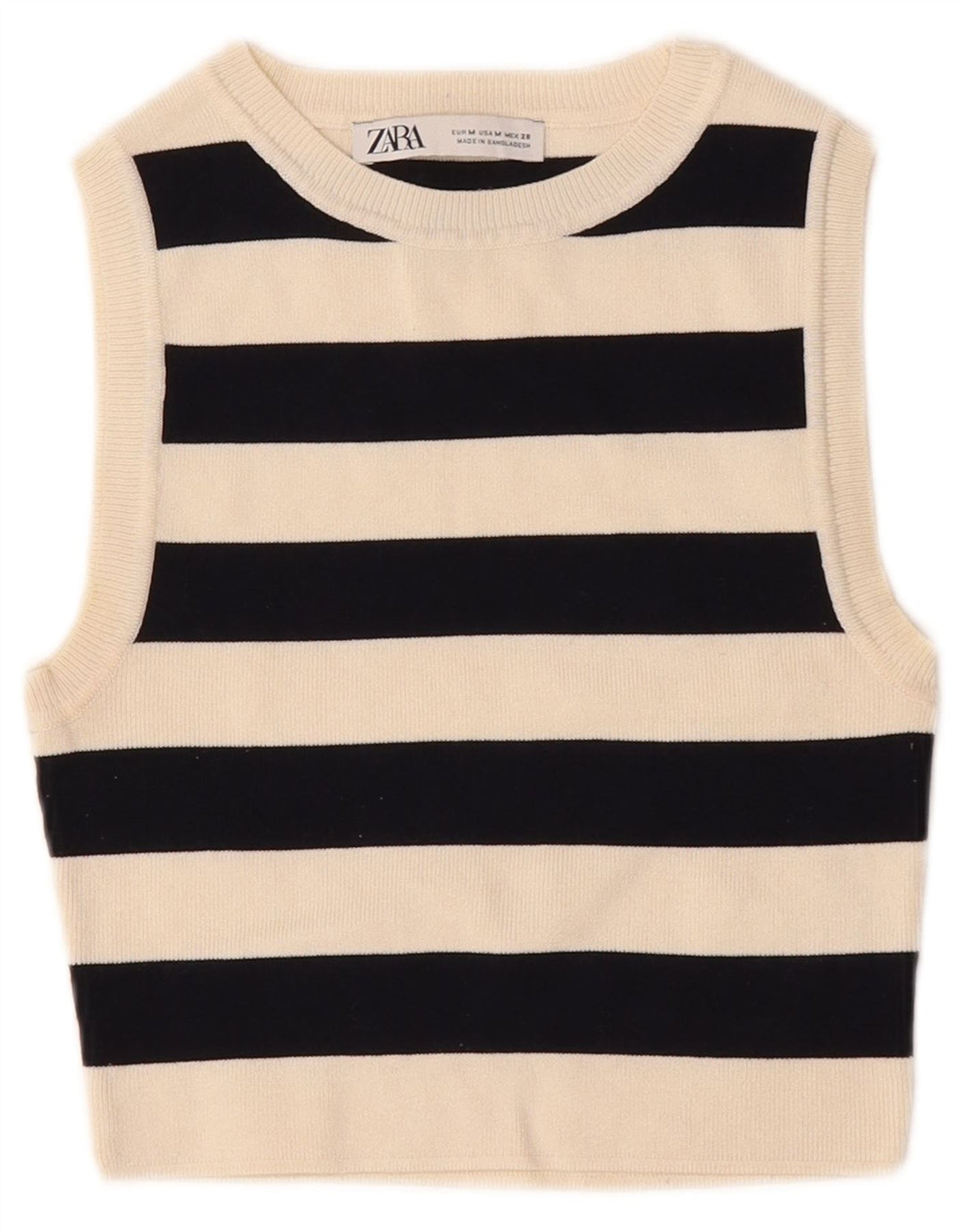 Zara Dame Ærmeløs Crop Top UK 12 Medium hvid stribet viskose