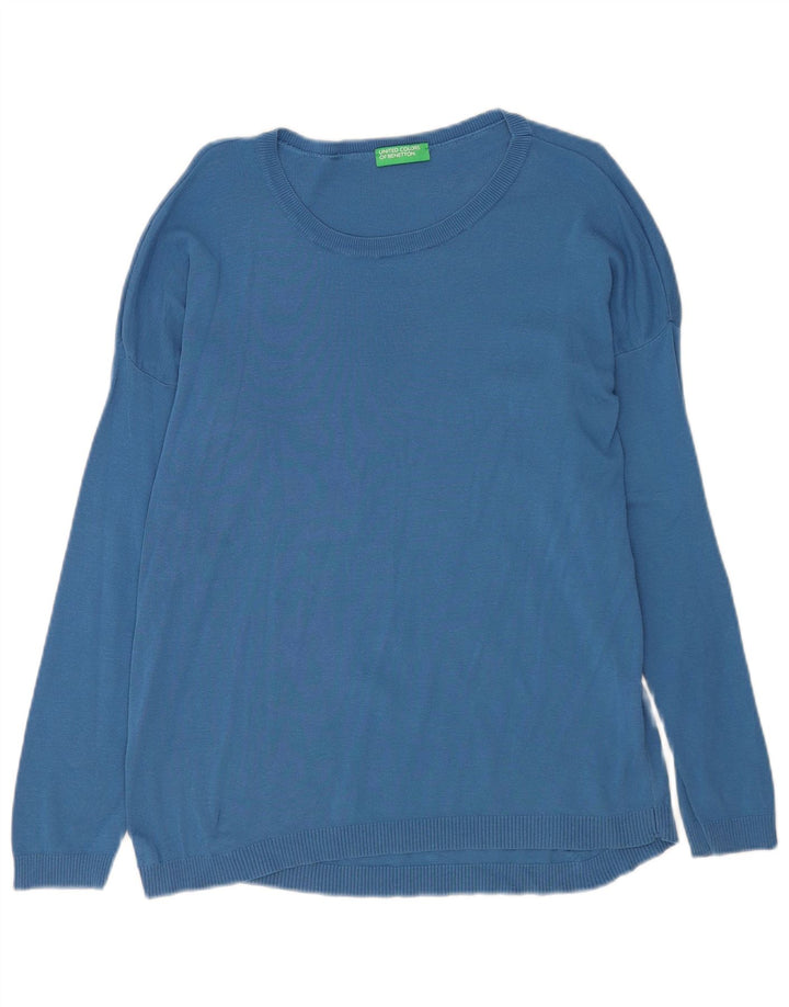 Benetton Womens Crew Neck Jumper Sweater UK 14 Medium Blue Cotton