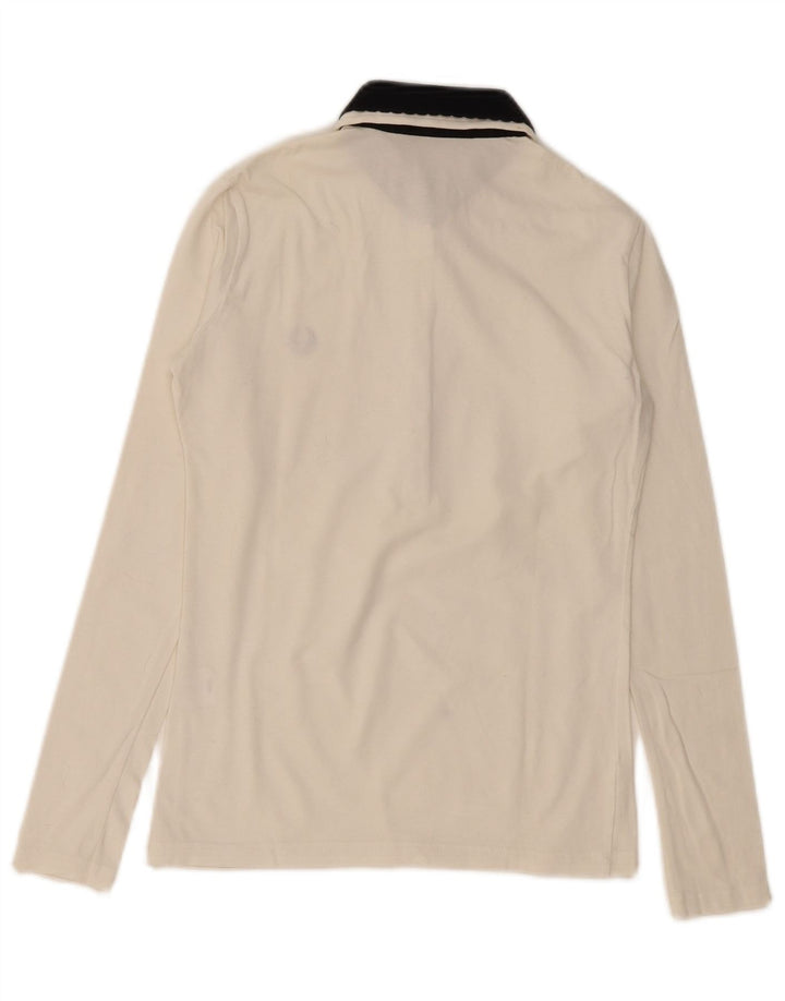 Fred Perry Womens Long Sleeve Polo Shirt UK 12 Medium White Cotton