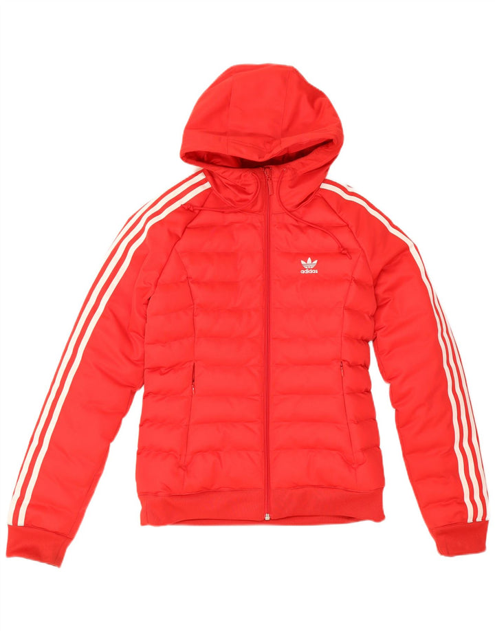 Adidas Womens Hooded Padded Jacket UK 6 XS Red Polyester