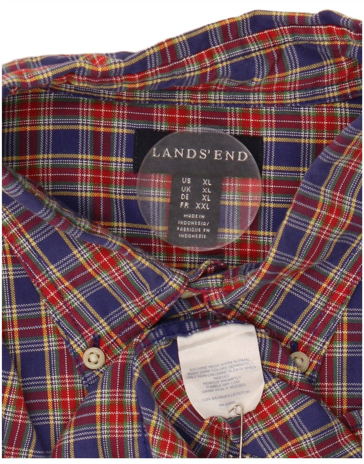 LANDS END Mens Flannel Shirt XL Red Check Cotton