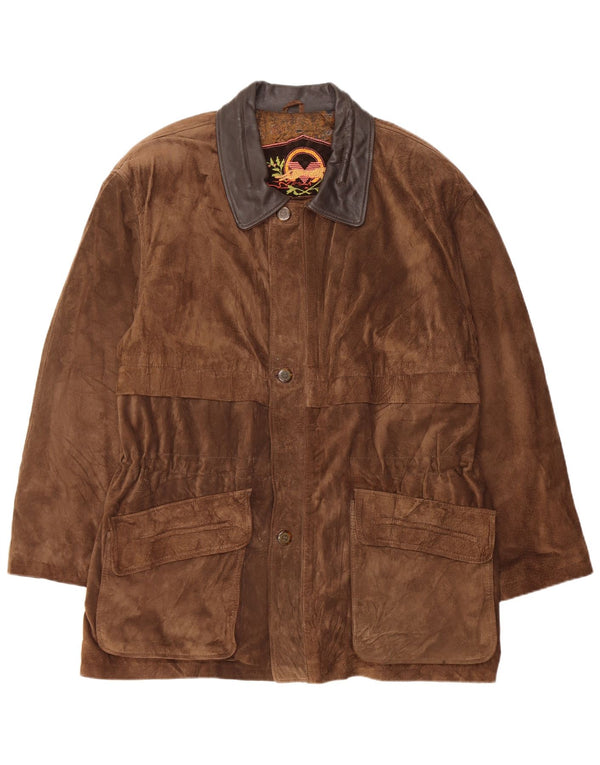 Vintage Mens Suede Jacket IT 54 XL Brown Leather