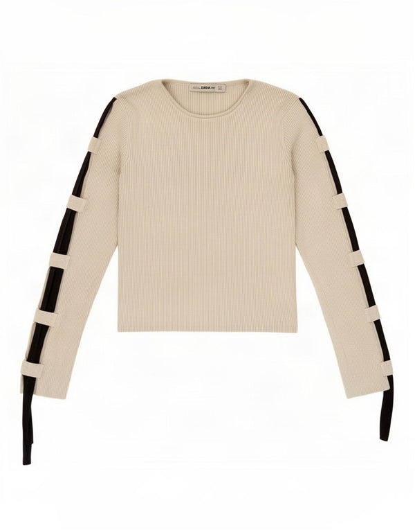 Zara Womens Crop Top Langærmet UK 8 Small Grey Colourblock Viscose
