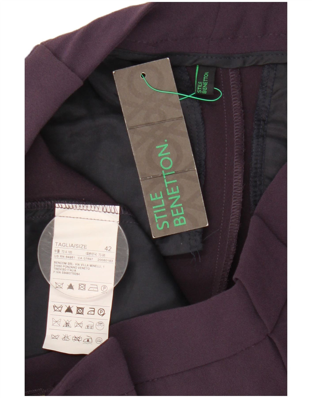 Pantaloni chino slim da donna Benetton IT 42 Medium W30 L28 Poliestere viola