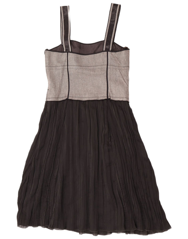 Vintage Damen Slip Dress UK 16 Large Black Colourblock Viscose