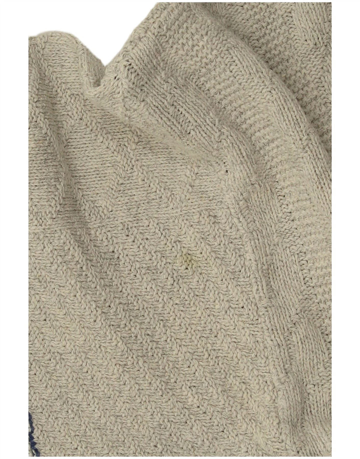 VINTAGE Mens V-Neck Jumper Sweater Large Grey Striped