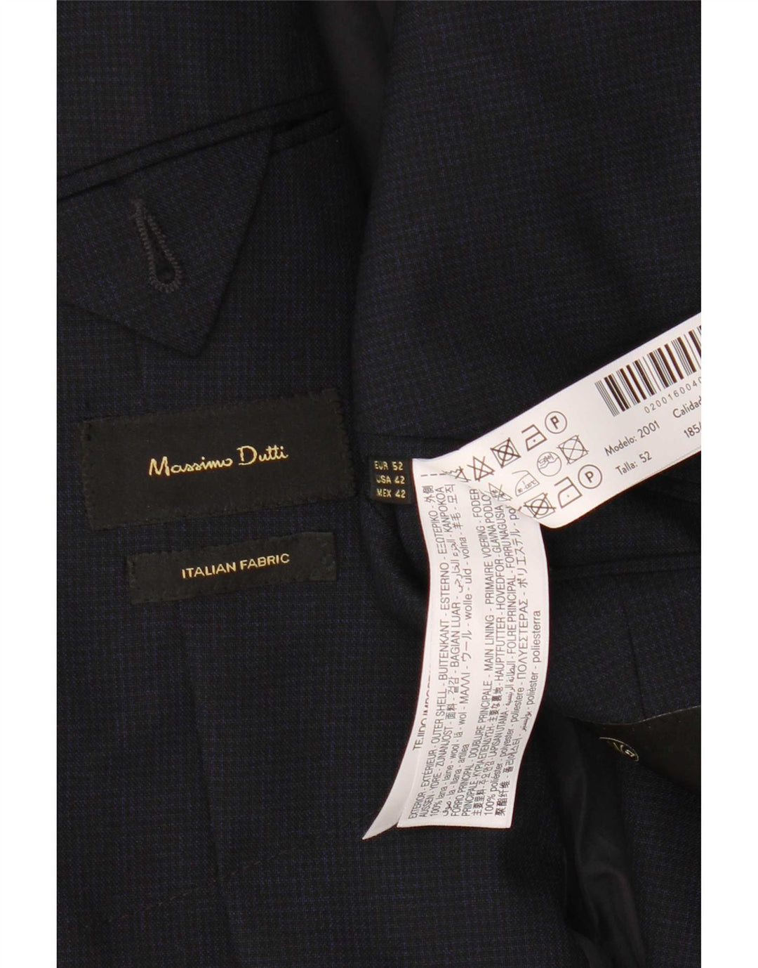 Jaqueta blazer masculina de 2 botões Massimo Dutti UE 52 grande lã azul marinho