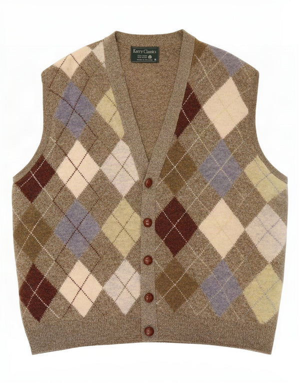 Kerry Mens Classics Ärmelloser Cardigan-Pullover XL Khaki Argyle/Diamant
