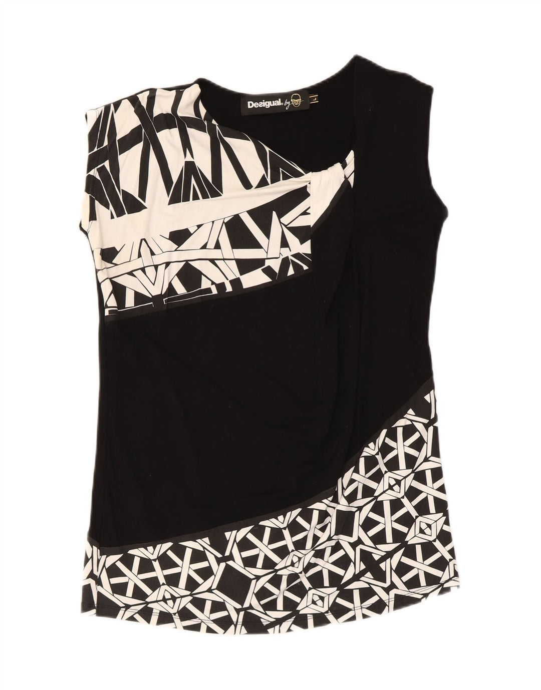 Desigual Womens Vest Top UK 14 Large Black Geometric Viscose