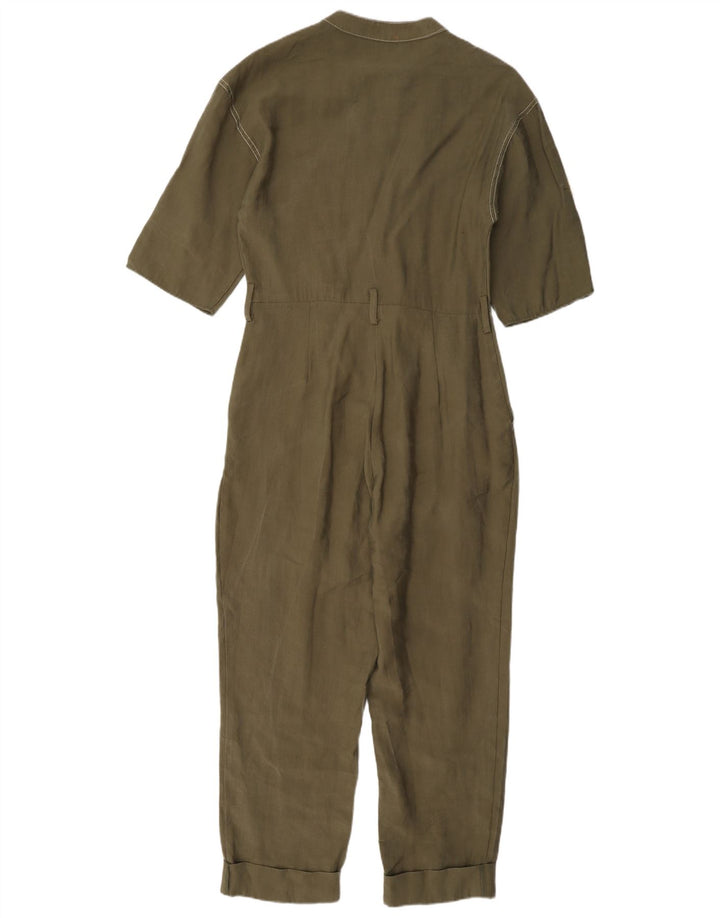 Zara Womens Short Sleeve Jumpsuit UK 10 Small Khaki Lyocell