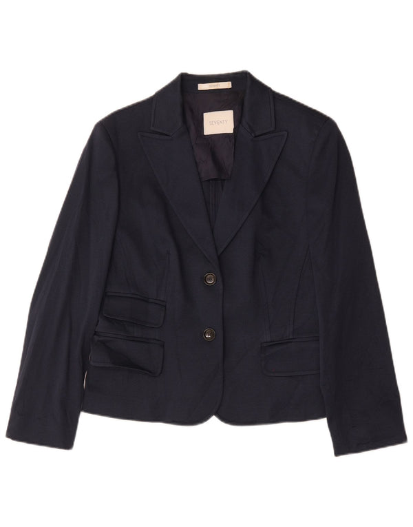 Seventy Womens 2 Button Blazer Jacket IT 48 XL Navy Blue Cotton
