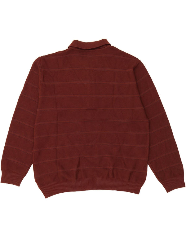 LIFE LINE Maglione da uomo con collo a polo, lana merino a righe marroni grandi