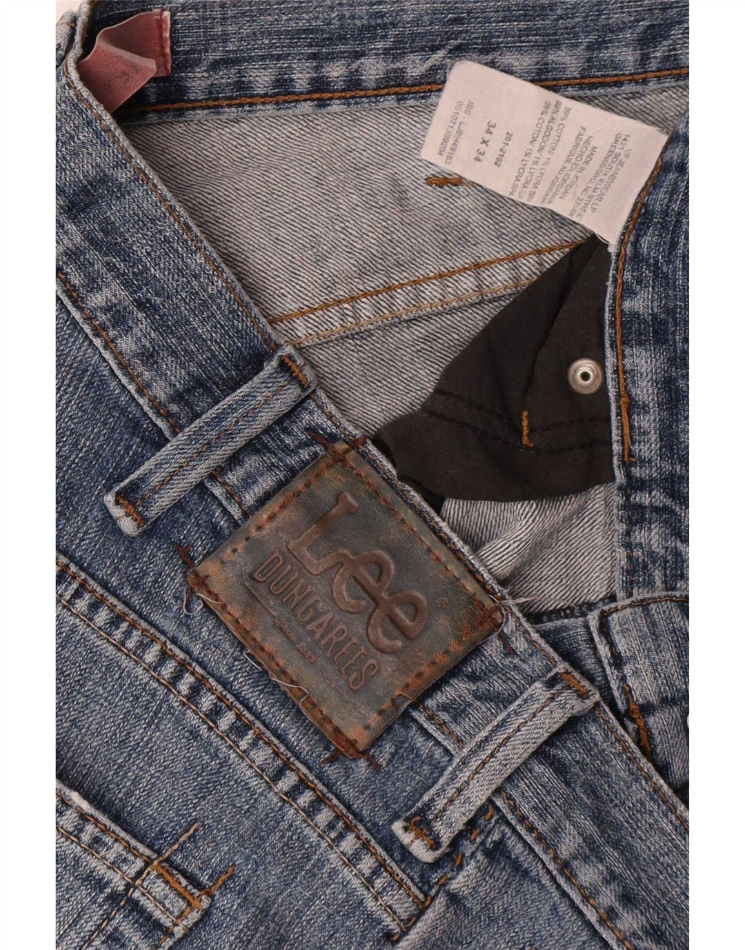 Lee Mens Distressed Straight Jeans W34 L34 Blue Cotton