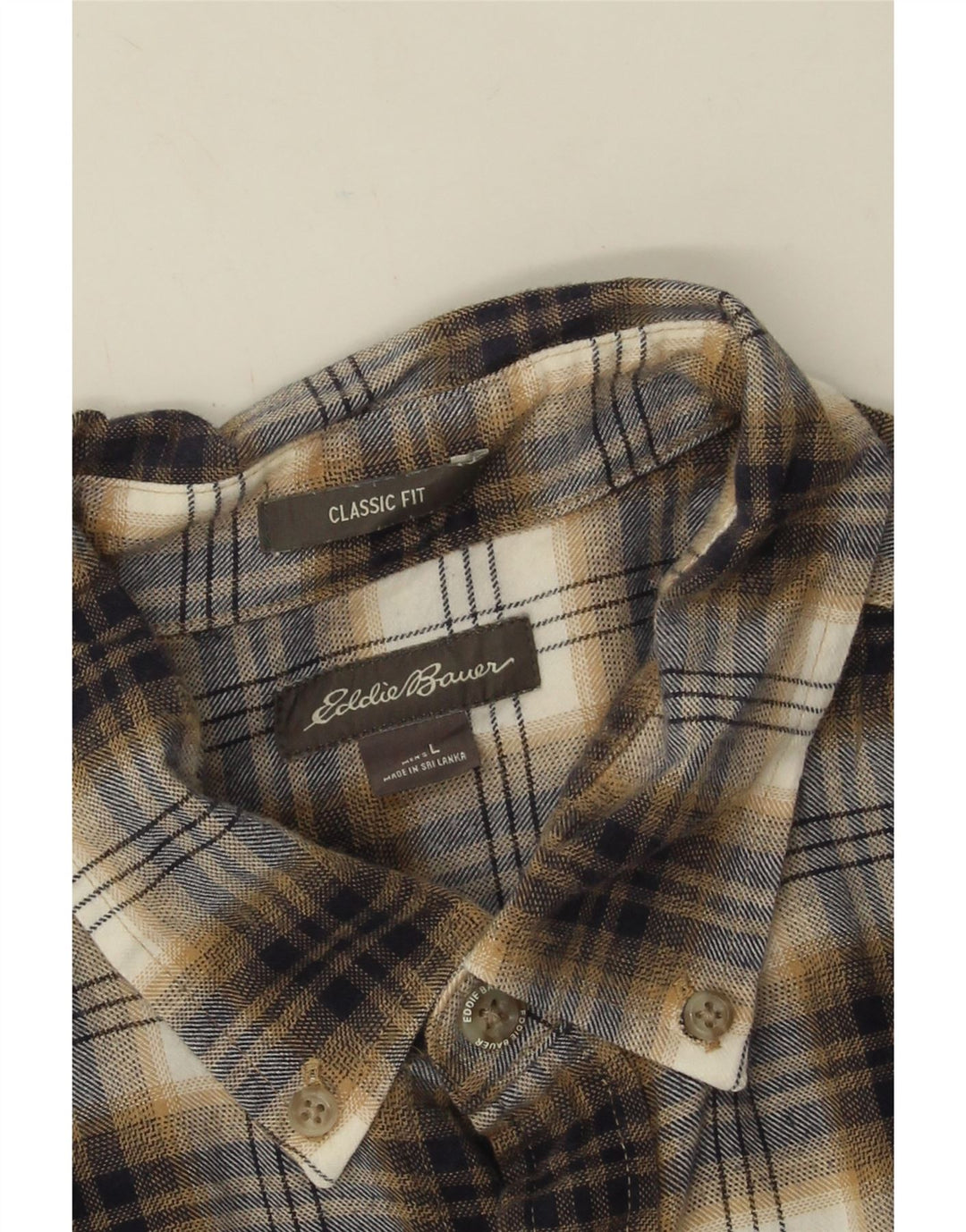 Eddie Bauer Mens Classic Fit Flannel Shirt Large Brown Check Cotton