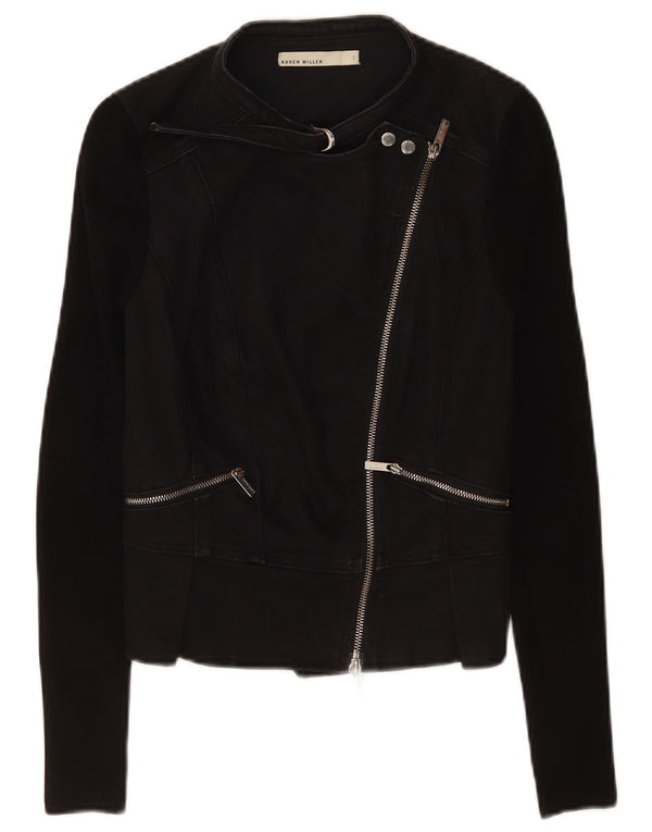 Karen Millen Dame Crop Biker Jacket US 1 2XS Sort