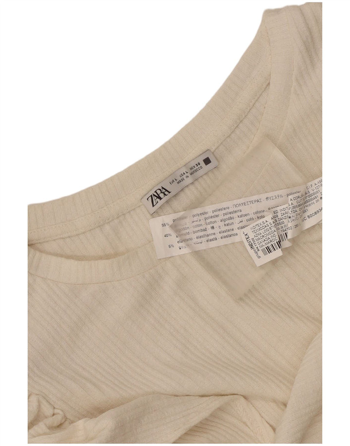 Zara Womens Crop Bluse Top UK 14 Large Off White Polyester