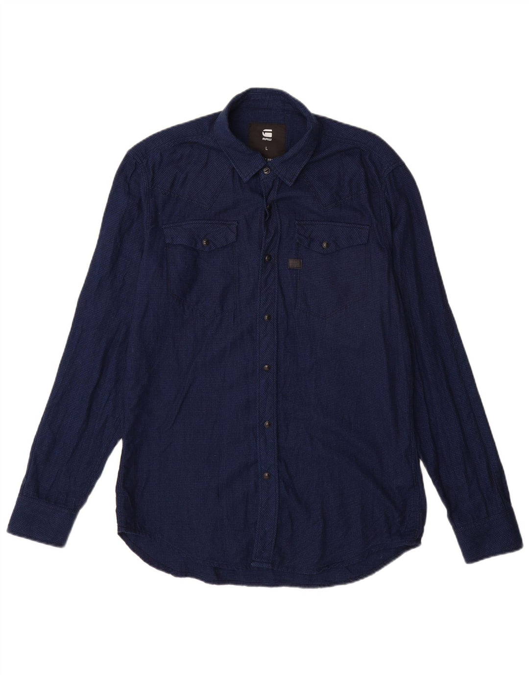 G-Star Mens Flannel Shirt Large Navy Blue Houndstooth Cotton