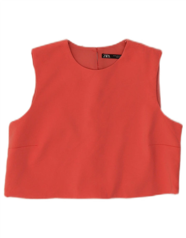 Zara Damen Ärmelloses Crop Top UK 12 Mittelrosa Baumwolle