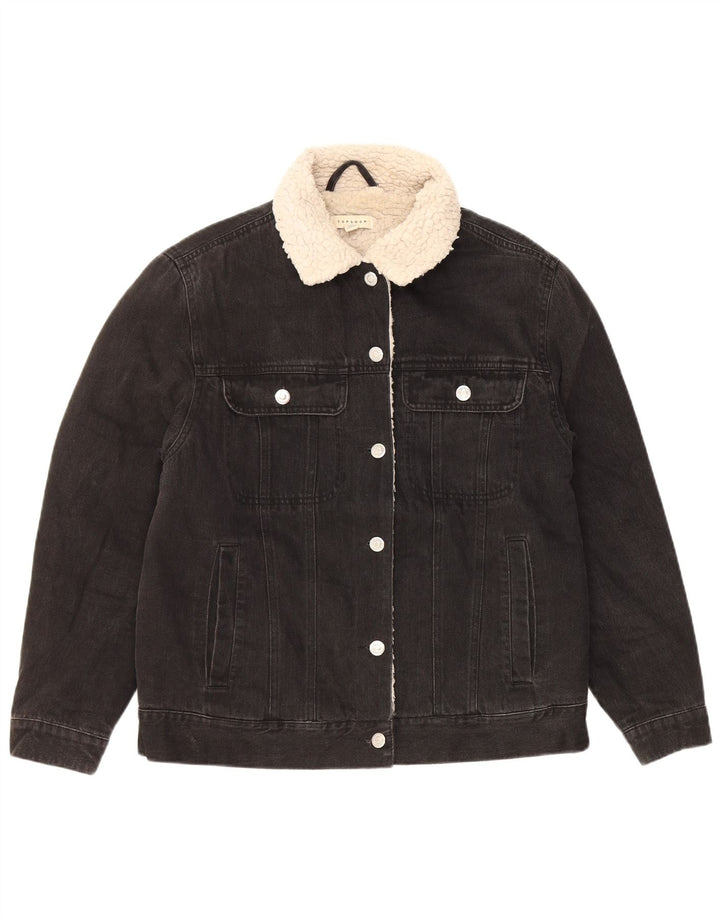 Topshop Giacca in denim Sherpa oversize da donna UK 8 Small Black Classic