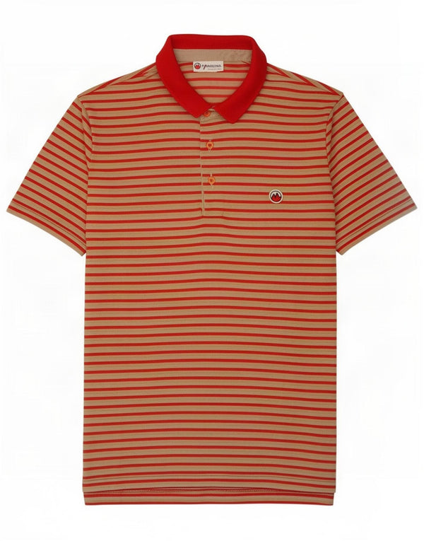 MARILENA Mens Polo Shirt IT 48 Medium Red Striped Cotton