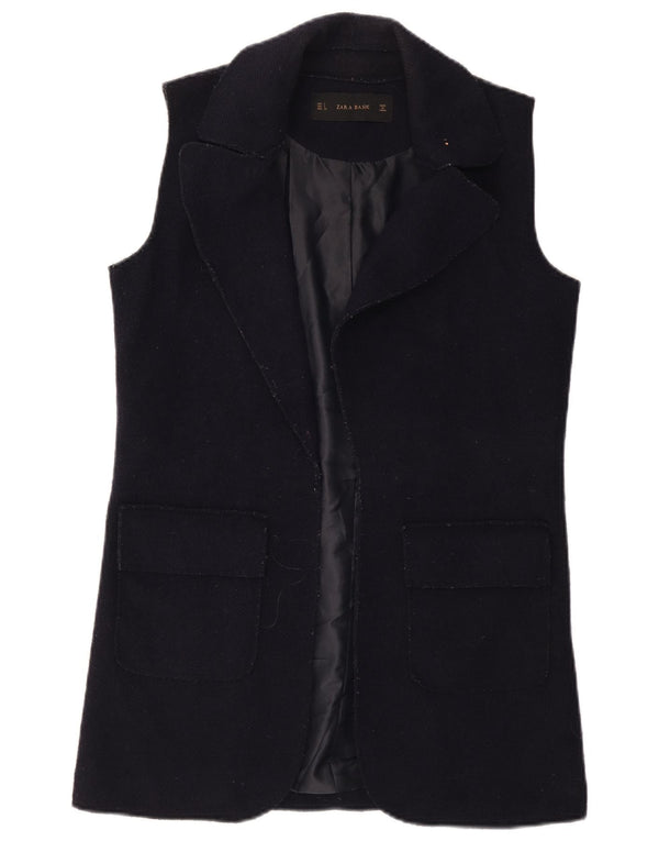Zara Damen Longline Open Gilet UK 10 Small Marineblaue Wolle