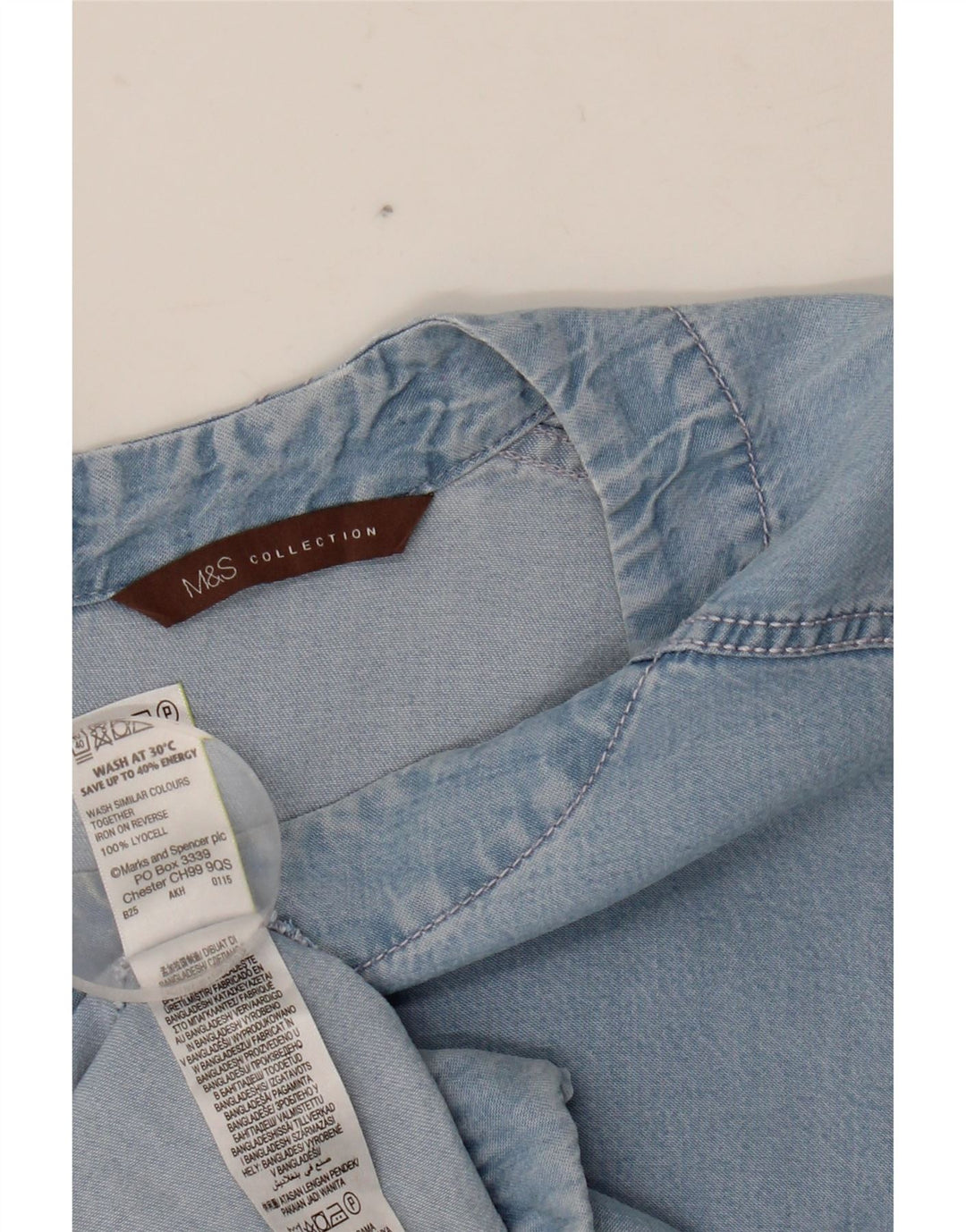 MARKS & SPENCER Womens Denim Blouse Top UK 20 2XL Blue Lyocell