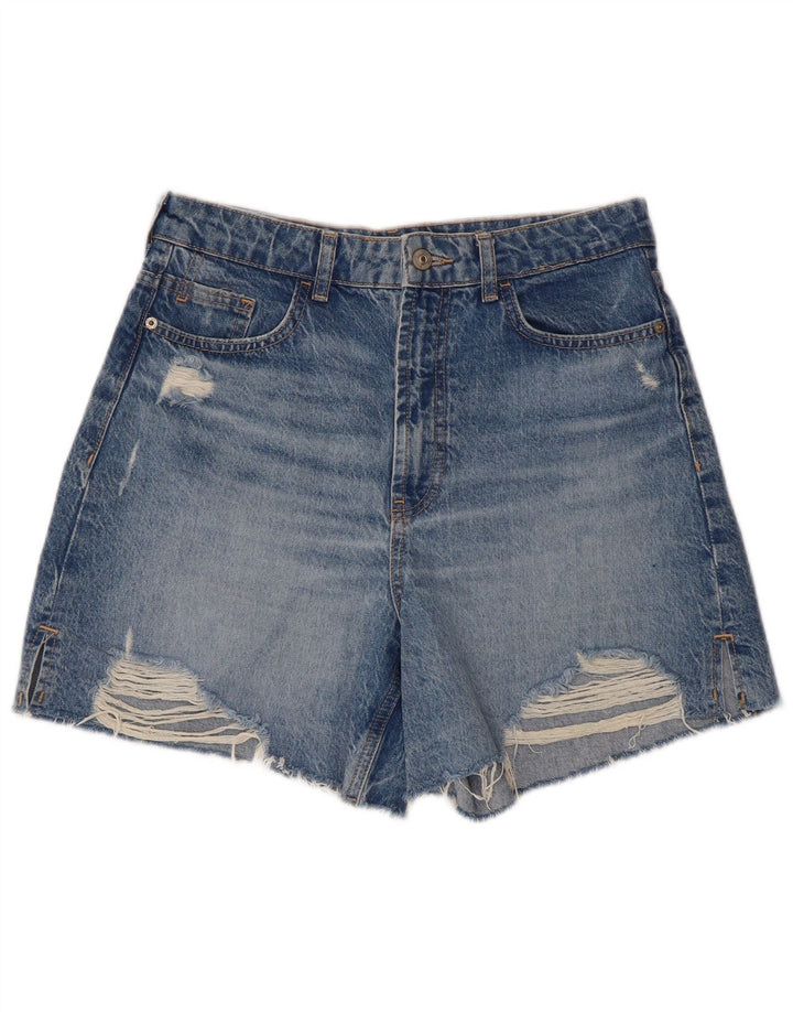 Zara Womens High Waist Distressed Denim Shorts W30 Medium Blue
