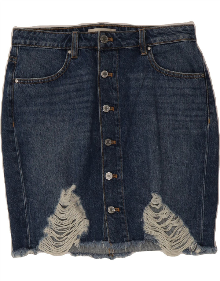 GUESS Womens Distressed Denim Skirt W27 Small  Navy Blue Cotton Vintage Guess and Second-Hand Guess from Messina Hembry 