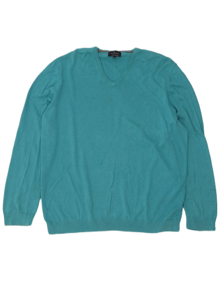 Marks & Spencer Mens V-Neck Jumper Sweater 2XL Turquoise Cotton