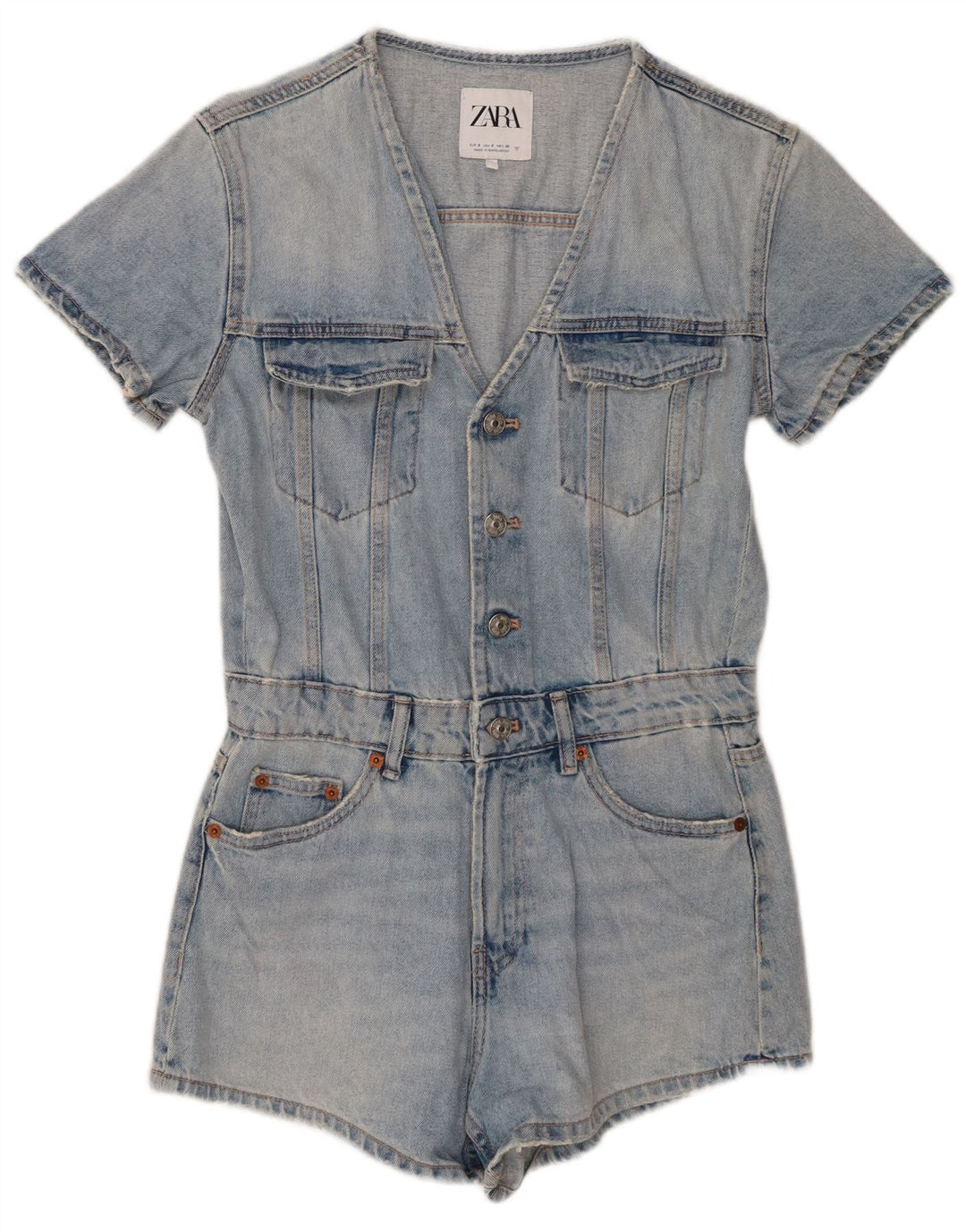 Zara Womens Distressed Denim Playsuit UK 10 Small  Blue Cotton