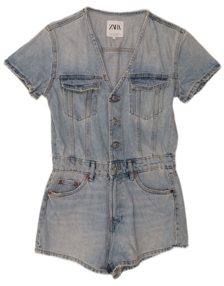 Zara Womens Distressed Denim Playsuit UK 10 Small  Blue Cotton