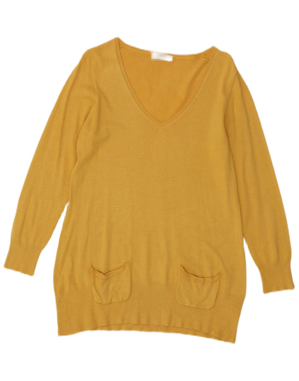 Marks & Spencer Womens V-Neck Jumper Sweater UK 14 Medium Yellow Viscose