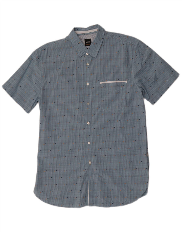 Hugo Boss Mens Short Sleeve Shirt Medium Blue Check Cotton